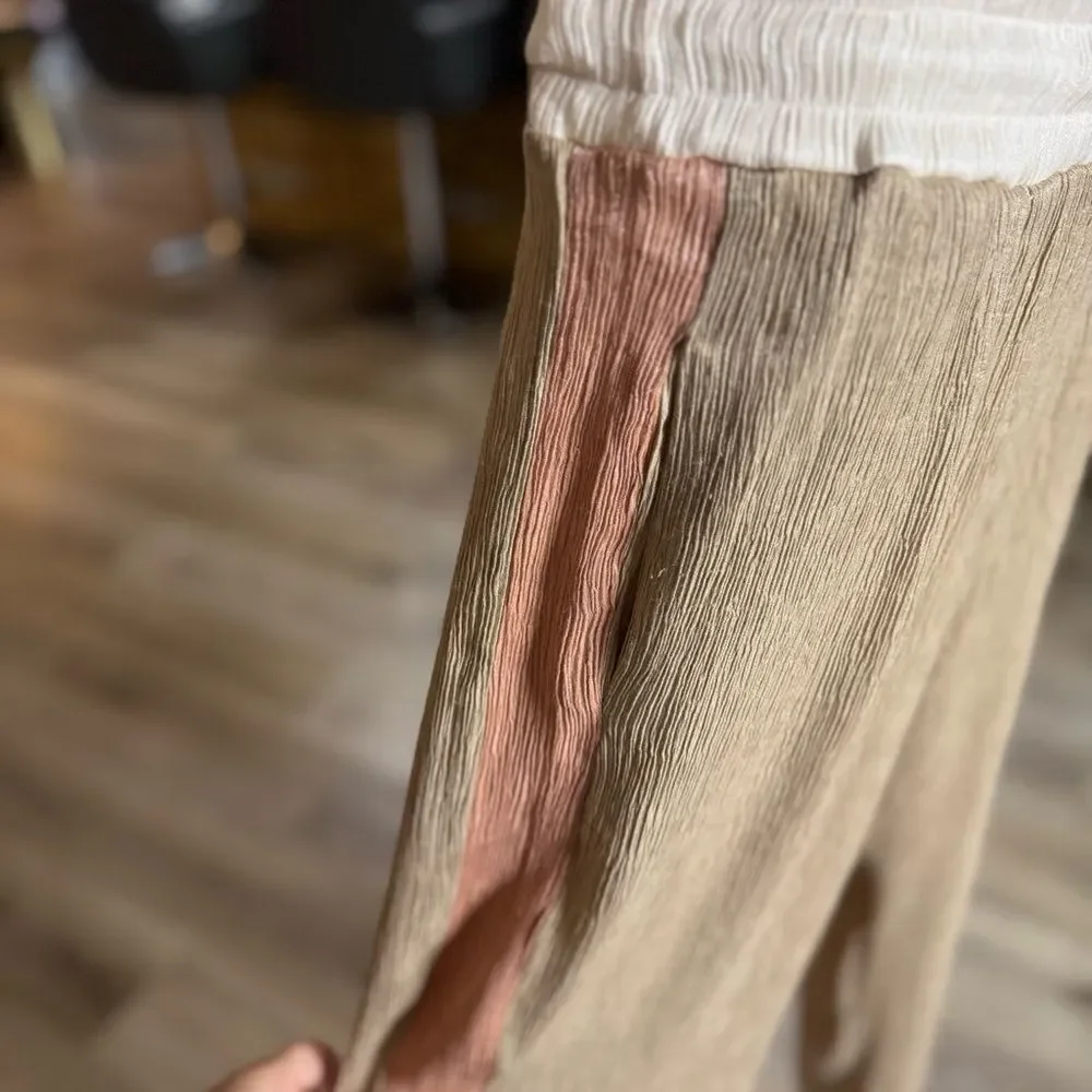 Secret Season Shimmery Jogger Pants with Pink Rosé Side Stripe, Size Small